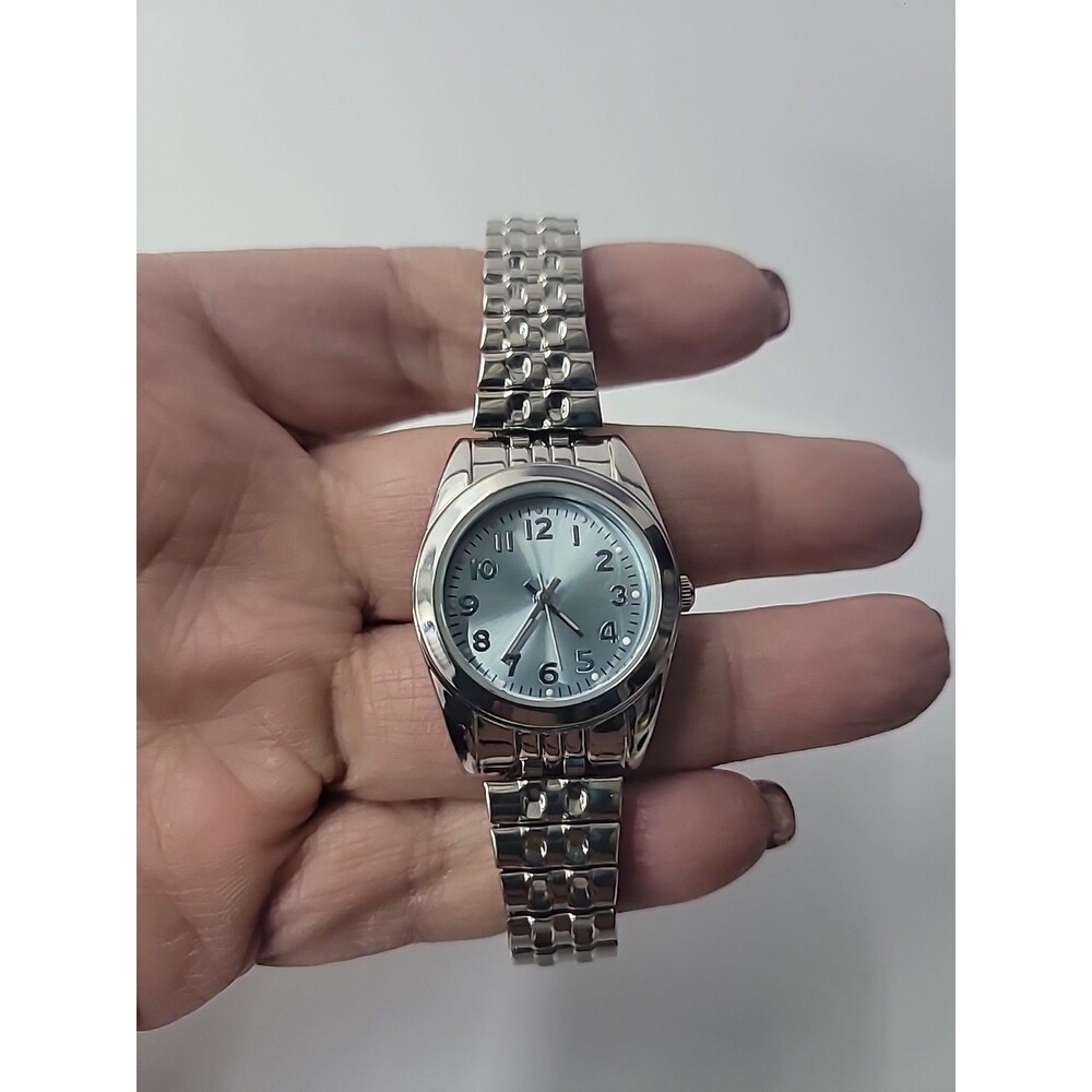 Vintage Silver Tone Analog Wristwatch Blue Dial Expansion Band Women's - Picture 12 of 13